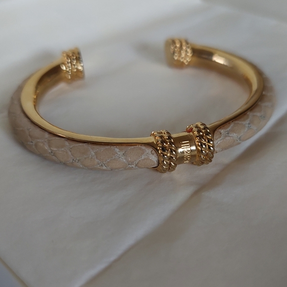 Just Cavalli Snake Skin Bracelet Bangle Cuff Ivory and Gold - Picture 5 of 7